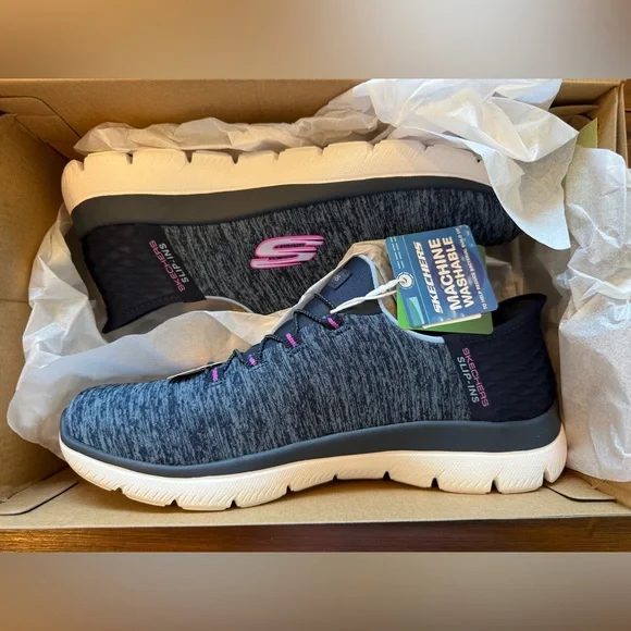 Skechers Women's Navy and Purple Slip-in Sneakers - Picture 3 of 4